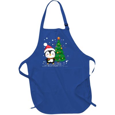 Funny Penguin Lover Gift Santa Hat Penguin Christmas Cool Gift Full-Length Apron With Pockets