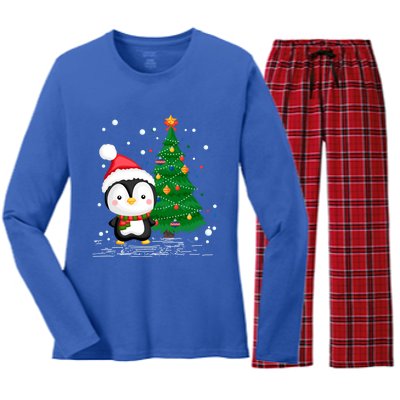 Funny Penguin Lover Gift Santa Hat Penguin Christmas Cool Gift Women's Long Sleeve Flannel Pajama Set 