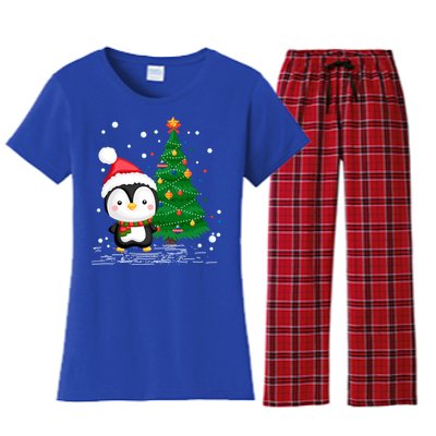 Funny Penguin Lover Gift Santa Hat Penguin Christmas Cool Gift Women's Flannel Pajama Set