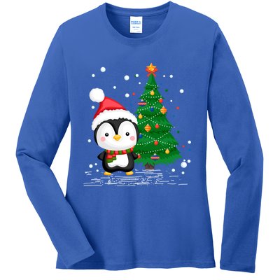 Funny Penguin Lover Gift Santa Hat Penguin Christmas Cool Gift Ladies Long Sleeve Shirt