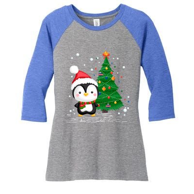 Funny Penguin Lover Gift Santa Hat Penguin Christmas Cool Gift Women's Tri-Blend 3/4-Sleeve Raglan Shirt