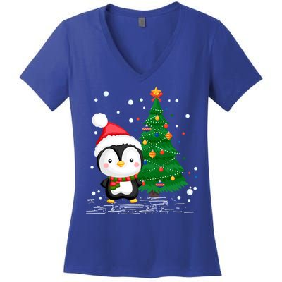 Funny Penguin Lover Gift Santa Hat Penguin Christmas Cool Gift Women's V-Neck T-Shirt