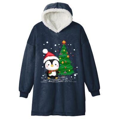 Funny Penguin Lover Gift Santa Hat Penguin Christmas Cool Gift Hooded Wearable Blanket