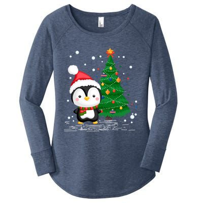 Funny Penguin Lover Gift Santa Hat Penguin Christmas Cool Gift Women's Perfect Tri Tunic Long Sleeve Shirt