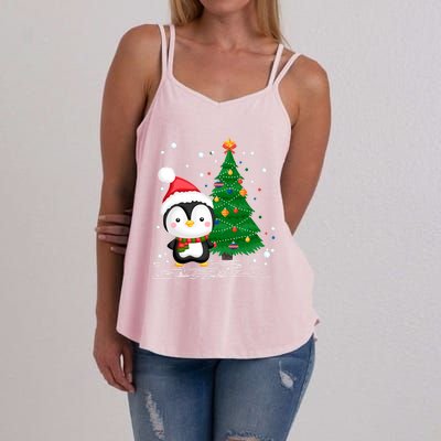 Funny Penguin Lover Gift Santa Hat Penguin Christmas Cool Gift Women's Strappy Tank