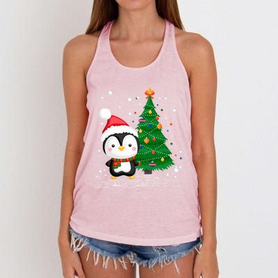 Funny Penguin Lover Gift Santa Hat Penguin Christmas Cool Gift Women's Knotted Racerback Tank