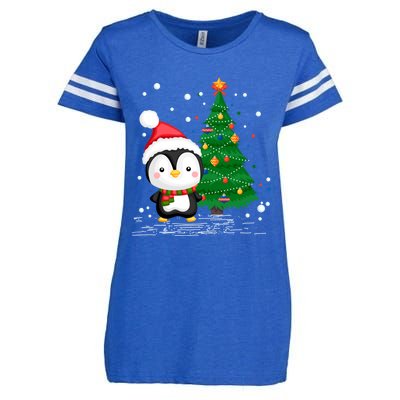 Funny Penguin Lover Gift Santa Hat Penguin Christmas Cool Gift Enza Ladies Jersey Football T-Shirt