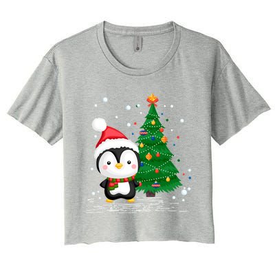 Funny Penguin Lover Gift Santa Hat Penguin Christmas Cool Gift Women's Crop Top Tee