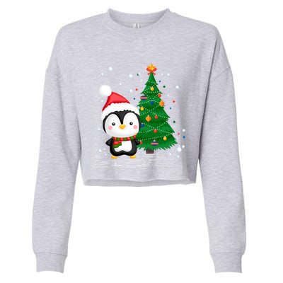 Funny Penguin Lover Gift Santa Hat Penguin Christmas Cool Gift Cropped Pullover Crew