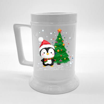 Funny Penguin Lover Gift Santa Hat Penguin Christmas Cool Gift Beer Stein