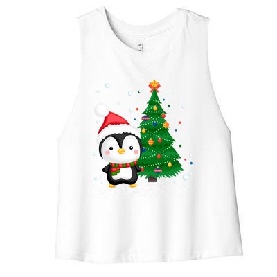 Funny Penguin Lover Gift Santa Hat Penguin Christmas Cool Gift Women's Racerback Cropped Tank