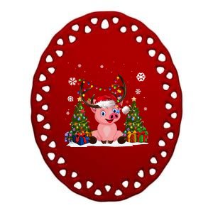 Funny Pig Lovers Cute Pig Santa Hat Ugly Christmas Sweater Great Gift Ceramic Oval Ornament