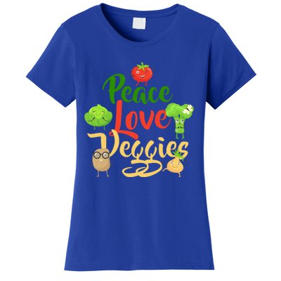 Funny Peace Love Veggies Slogan Vegans Veganism Vegetarians Gift Women's T-Shirt