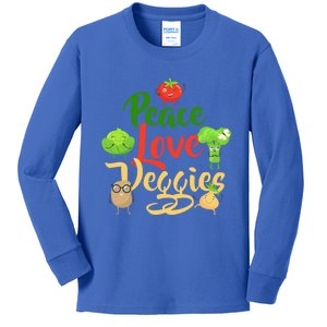 Funny Peace Love Veggies Slogan Vegans Veganism Vegetarians Gift Kids Long Sleeve Shirt