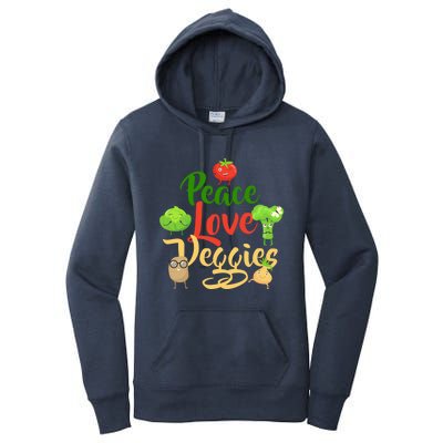 Funny Peace Love Veggies Slogan Vegans Veganism Vegetarians Gift Women's Pullover Hoodie