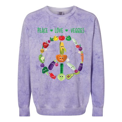 Funny Peace Love Veggies Freedom Sign Vegetables Vegan Quote Gift Colorblast Crewneck Sweatshirt