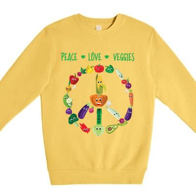 Funny Peace Love Veggies Freedom Sign Vegetables Vegan Quote Gift Premium Crewneck Sweatshirt