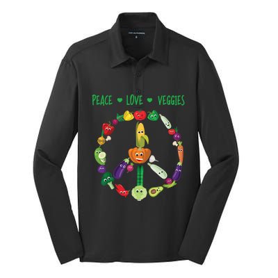 Funny Peace Love Veggies Freedom Sign Vegetables Vegan Quote Gift Silk Touch Performance Long Sleeve Polo