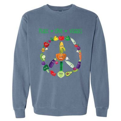 Funny Peace Love Veggies Freedom Sign Vegetables Vegan Quote Gift Garment-Dyed Sweatshirt