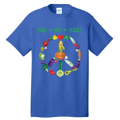 Funny Peace Love Veggies Freedom Sign Vegetables Vegan Quote Gift Tall T-Shirt