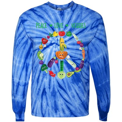 Funny Peace Love Veggies Freedom Sign Vegetables Vegan Quote Gift Tie-Dye Long Sleeve Shirt