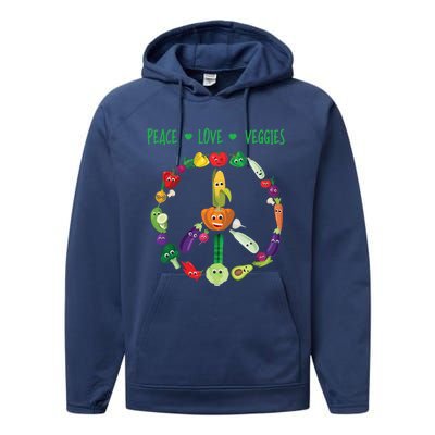 Funny Peace Love Veggies Freedom Sign Vegetables Vegan Quote Gift Performance Fleece Hoodie