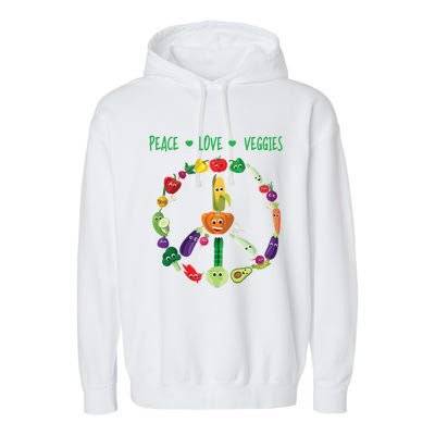 Funny Peace Love Veggies Freedom Sign Vegetables Vegan Quote Gift Garment-Dyed Fleece Hoodie