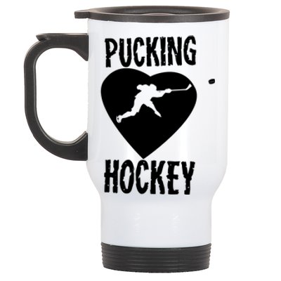 Funny Pucking Love Hockey Adult Novelty Player Fan Gift Stainless Steel Travel Mug