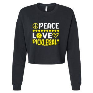 Funny Peace Love Pickleball Sport Gift Cropped Pullover Crew