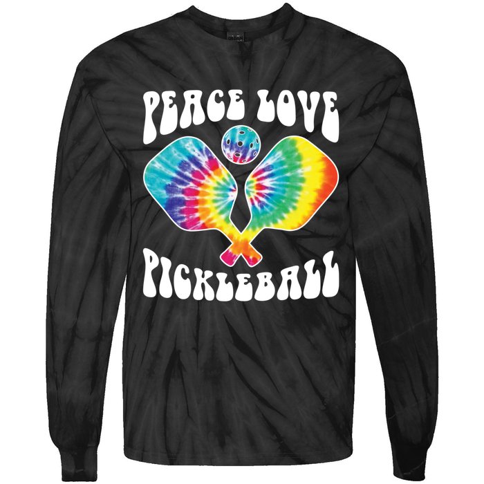 Funny Peace Love Pickleball Vintage Design Tie-Dye Long Sleeve Shirt