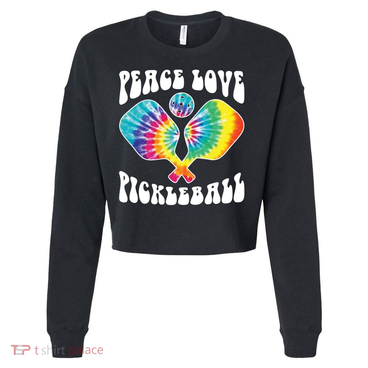 Funny Peace Love Pickleball Vintage Design Cropped Pullover Crew