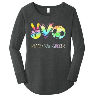 Funny Peace Love Soccer Cute Design Heart Ball Women's Perfect Tri Tunic Long Sleeve Shirt