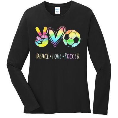 Funny Peace Love Soccer Cute Design Heart Ball Ladies Long Sleeve Shirt