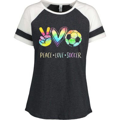 Funny Peace Love Soccer Cute Design Heart Ball Enza Ladies Jersey Colorblock Tee