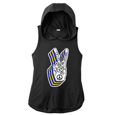 Faith Peace Love Joy Hope Ukrainian Ukraine Colors Ladies PosiCharge Tri-Blend Wicking Draft Hoodie Tank