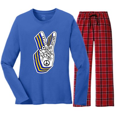 Faith Peace Love Joy Hope Ukrainian Ukraine Colors Women's Long Sleeve Flannel Pajama Set 