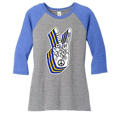 Faith Peace Love Joy Hope Ukrainian Ukraine Colors Women's Tri-Blend 3/4-Sleeve Raglan Shirt