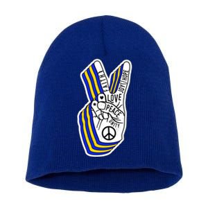 Faith Peace Love Joy Hope Ukrainian Ukraine Colors Short Acrylic Beanie