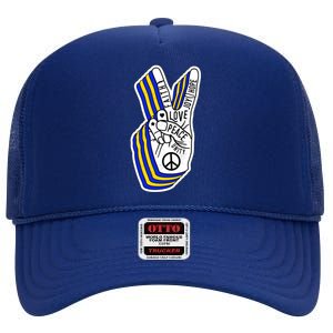 Faith Peace Love Joy Hope Ukrainian Ukraine Colors High Crown Mesh Back Trucker Hat