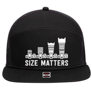 Funny Photography Lens Size Matters 7 Panel Mesh Trucker Snapback Hat