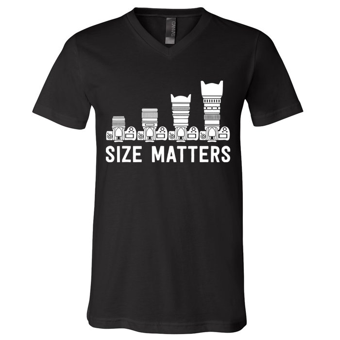 Funny Photography Lens Size Matters V-Neck T-Shirt