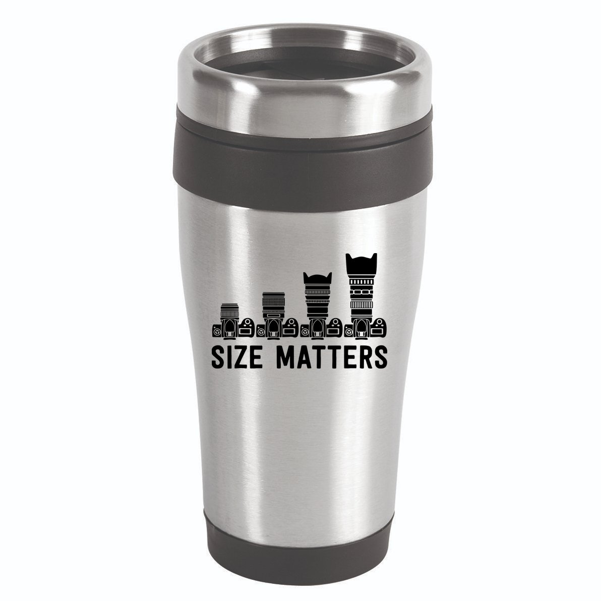 Funny Photography Lens Size Matters 16oz Travel Tumbler