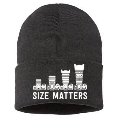 Funny Photography Lens Size Matters Sustainable Knit Beanie