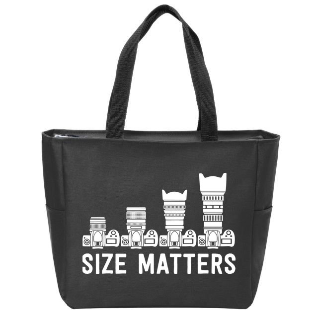 Funny Photography Lens Size Matters Zip Tote Bag