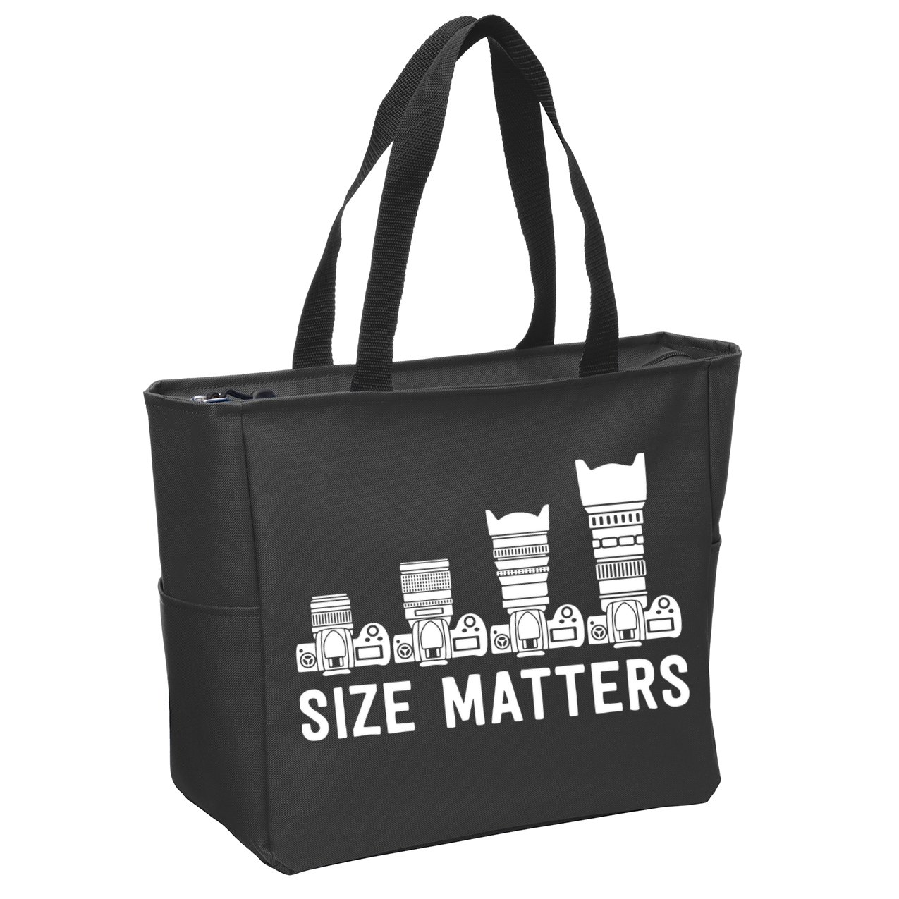 Funny Photography Lens Size Matters Zip Tote Bag