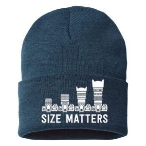 Funny Photography Lens Size Matters Sustainable Knit Beanie