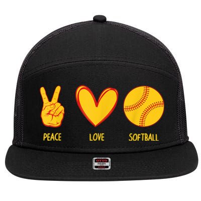 Funny Peace Love Softball Christmas Gift 7 Panel Mesh Trucker Snapback Hat