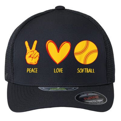 Funny Peace Love Softball Christmas Gift Flexfit Unipanel Trucker Cap