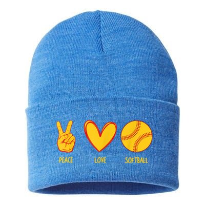 Funny Peace Love Softball Christmas Gift Sustainable Knit Beanie