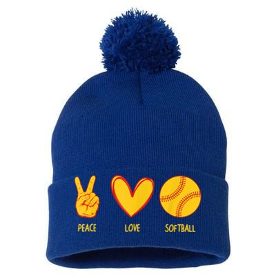 Funny Peace Love Softball Christmas Gift Pom Pom 12in Knit Beanie